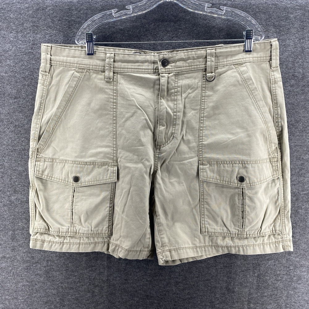 Eddie Bauer Cargo Shorts Mens 40 Khaki Cotton Ripstop D-Ring Utility Hiking